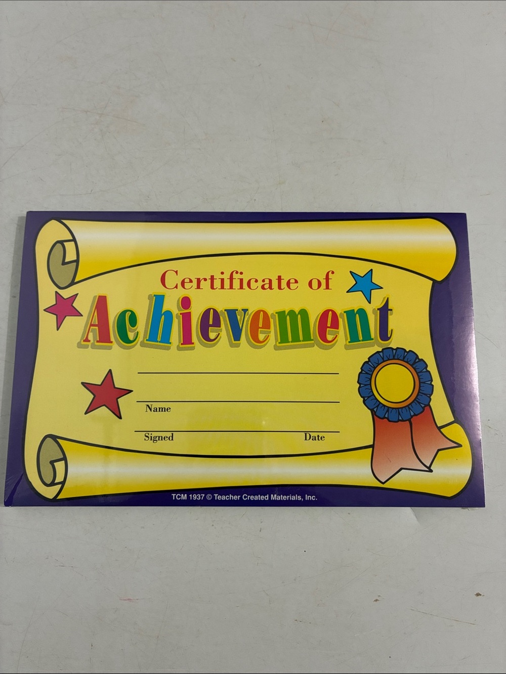 Certificate of Achievement - Yellow with Purple Border